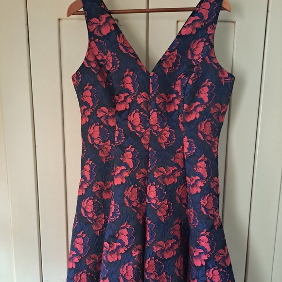 Maggy London women's shadow floral jacquard fit-n-flare dress Sz 14 - Picture 2 of 11